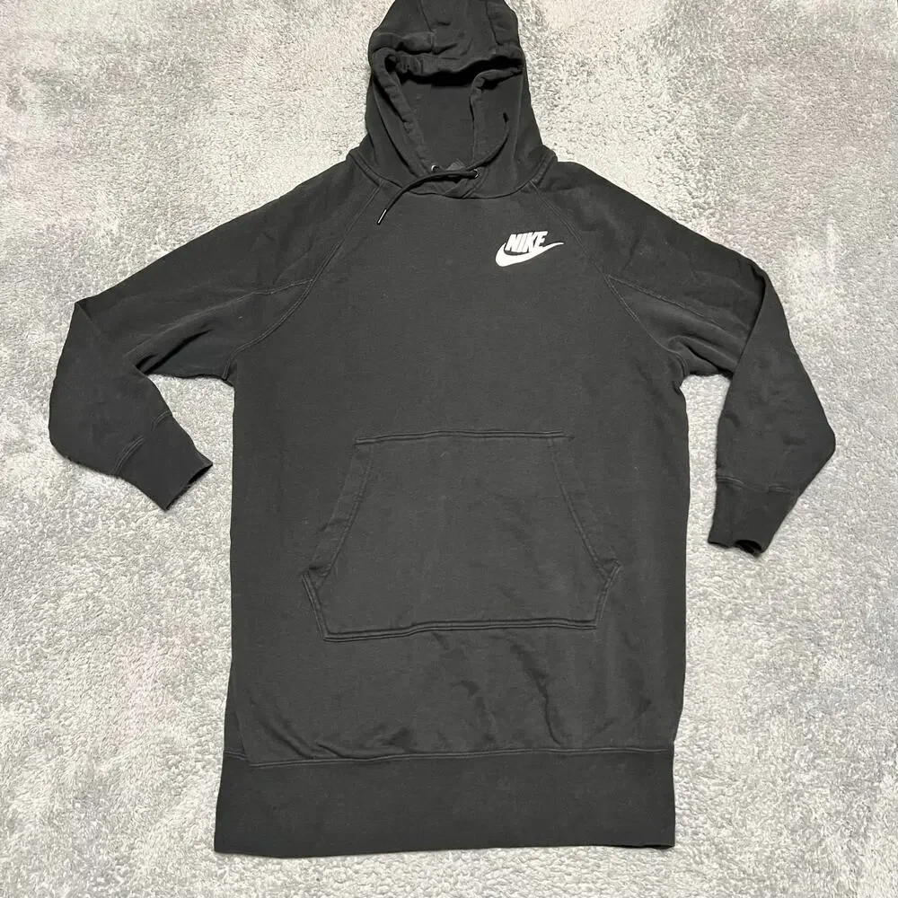 Nike Rally Sportswear Hoodie Womens XS Black Funnel Neck Fleece Oversized Long